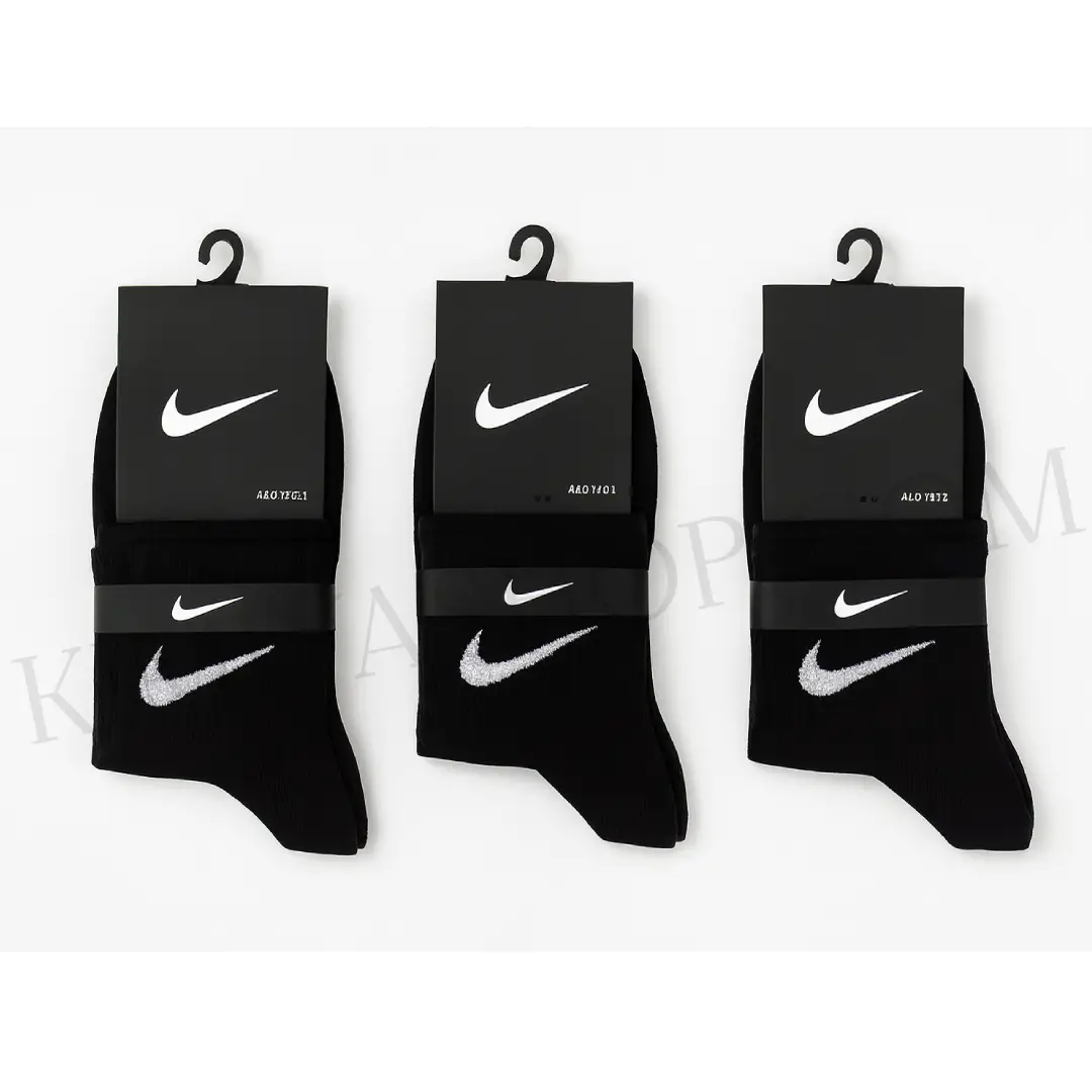 جوراب نیم‌ساق زنانه نایکی نخ پنبه‌ای مشکی پک 3 عددی | کشسان و باکیفیت اعلا