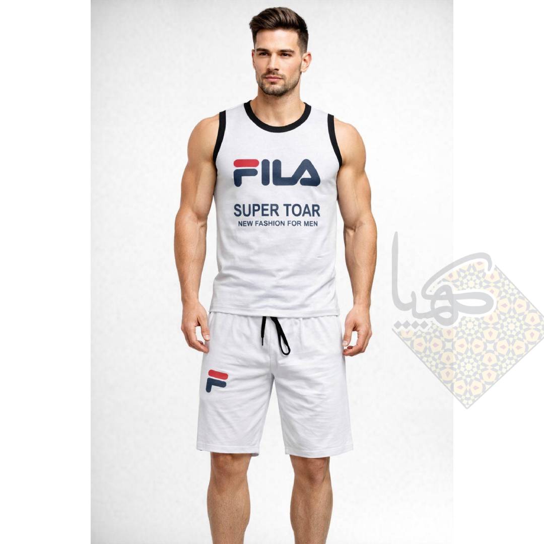 ست حلقه و شلوارک مردانه فیلا سفید پنبه‌ای قواره دار