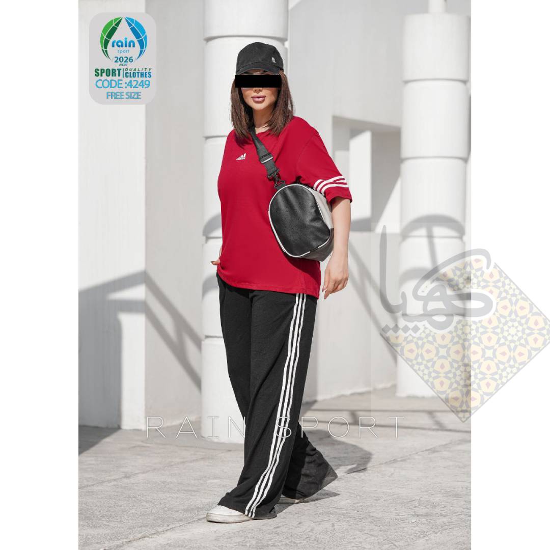 ست تیشرت شلوار بگ زنانه مدل قرمز مشکی جنس نخ پنبه فری سایز 38 تا 42