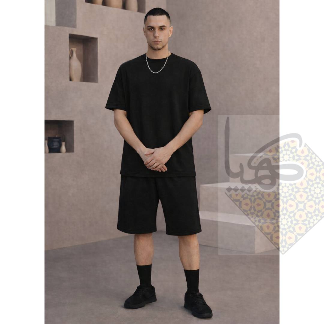 ست تیشرت شلوارک مردانه بگ بیسکویتی مشکی
