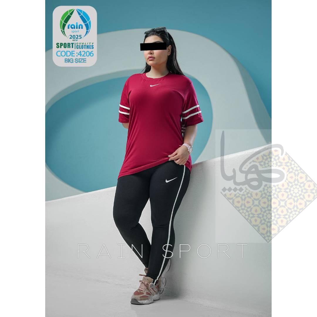 تیشرت شلوار سایز بزرگ زنانه پنبه تیپ لاکرا رنگ زرشکی