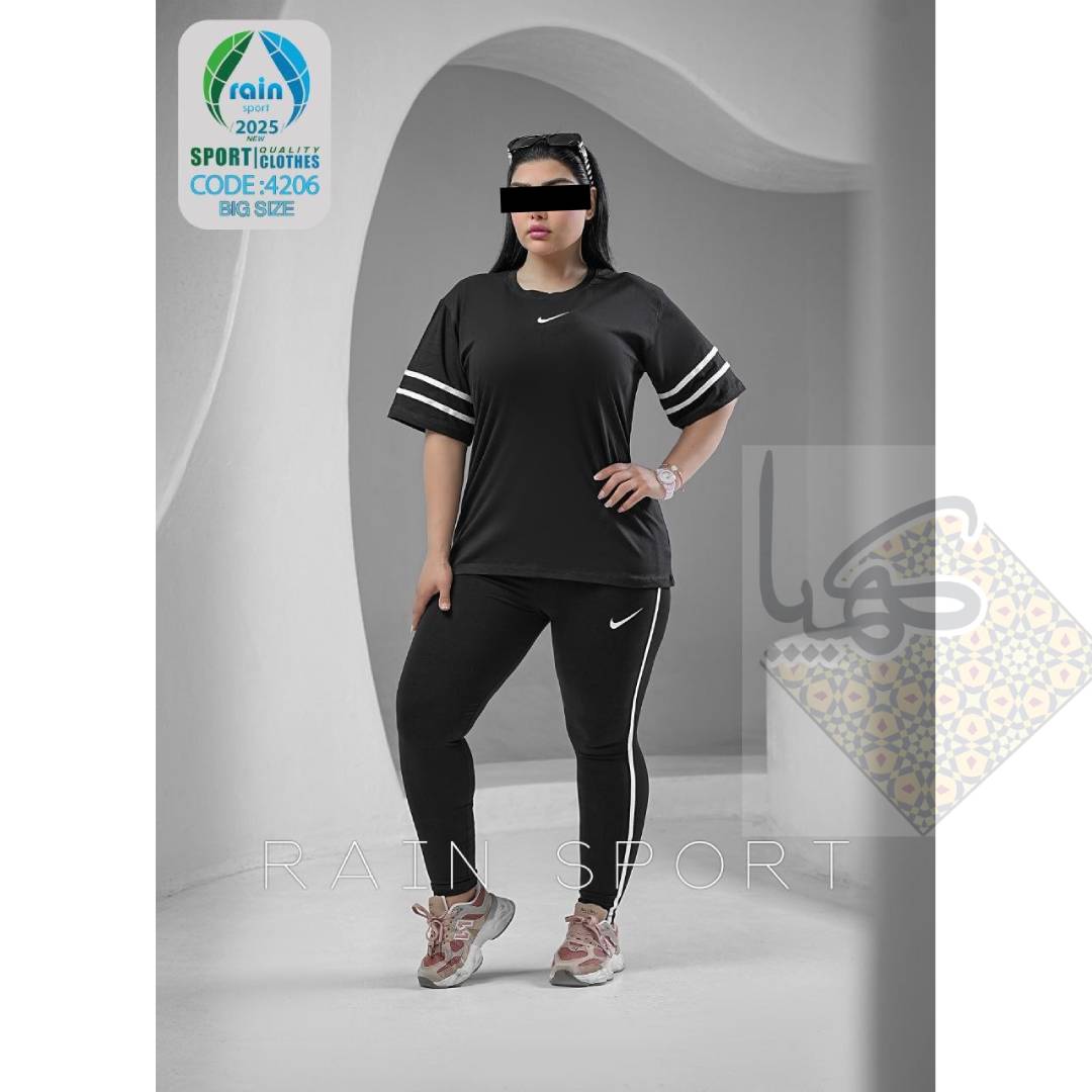 تیشرت شلوار سایز بزرگ زنانه پنبه تیپ لاکرا رنگ مشکی