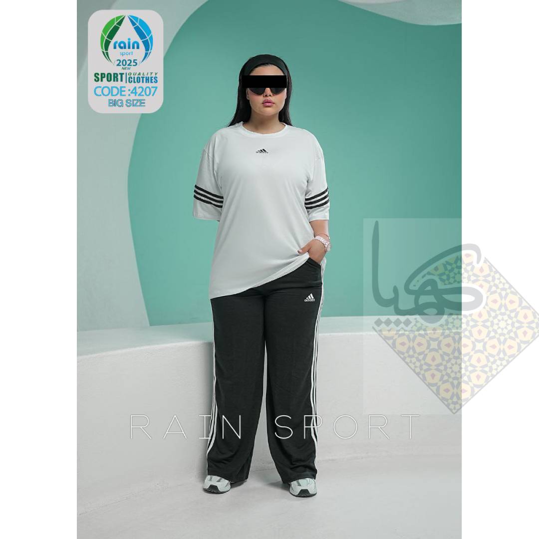 ست تیشرت شلوار بگ سایز بزرگ زنانه جنس نخ پنبه فری سایز 44 تا 50