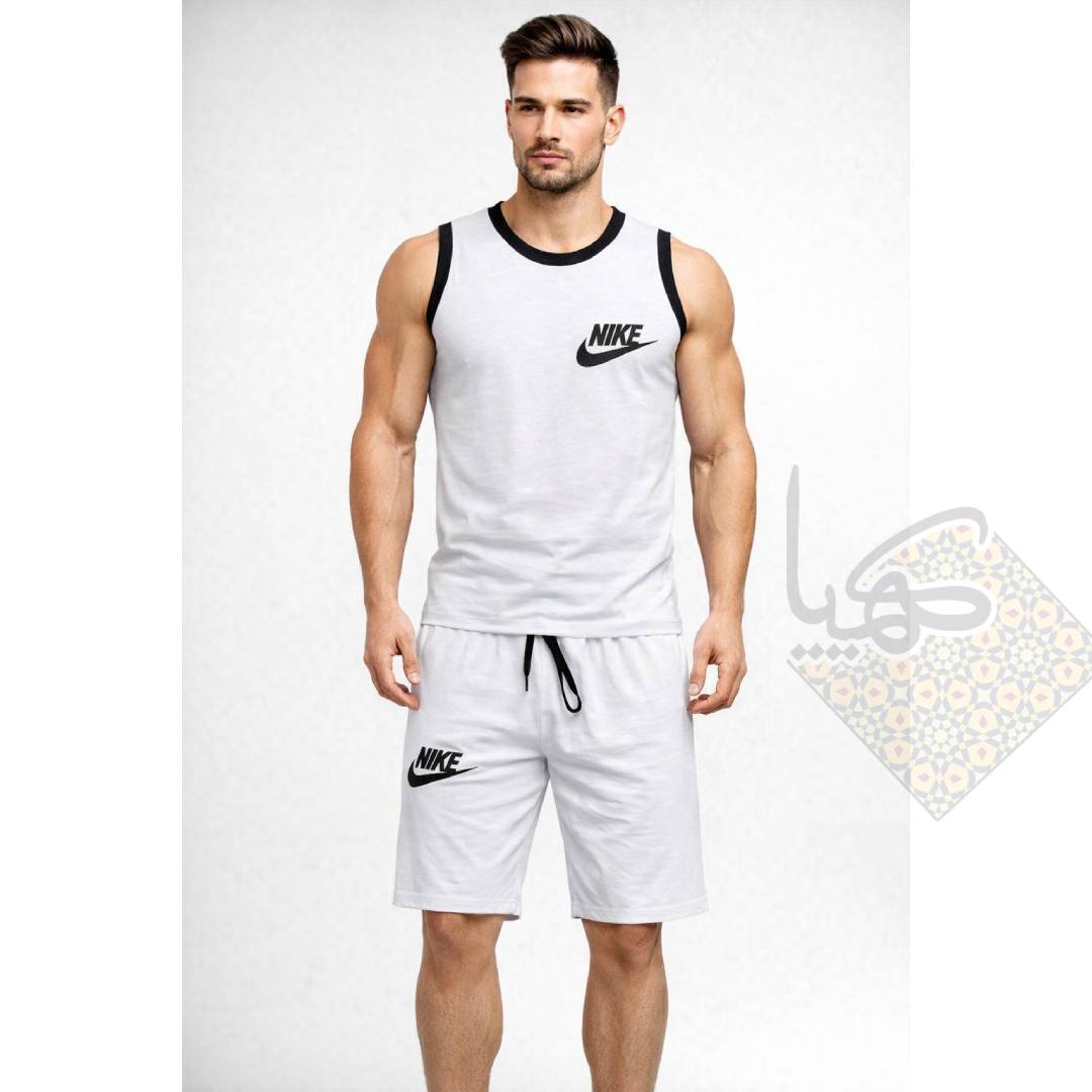 ست حلقه و شلوارک مردانه نایک سفید پنبه‌ای