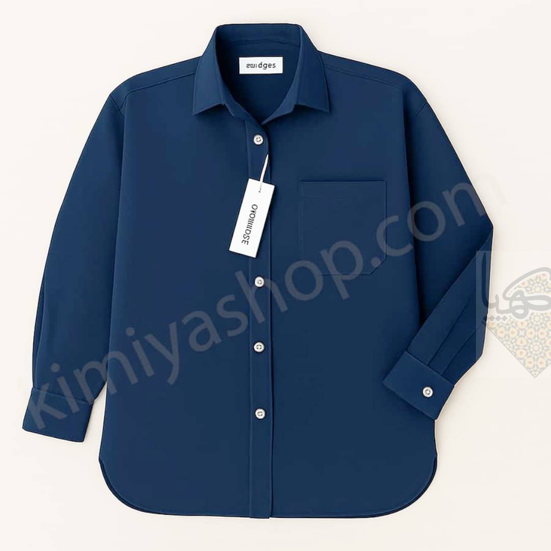 شومیز زنانه کتان سرمه ای روشن – فری‌سایز با پارچه شسته‌ شده و کیفیت ممتاز