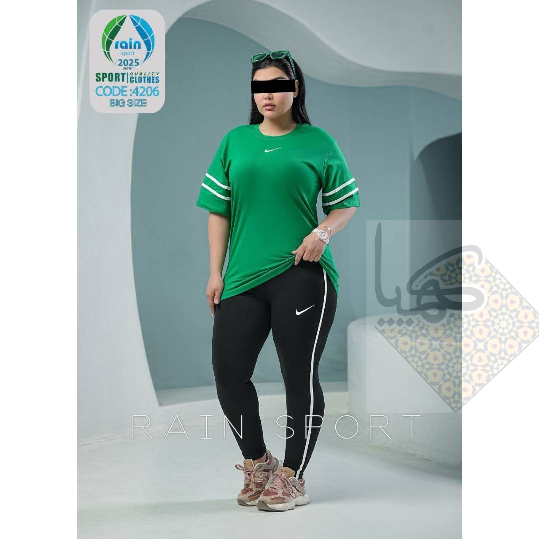 تیشرت شلوار سایز بزرگ زنانه پنبه تیپ لاکرا رنگ سبز