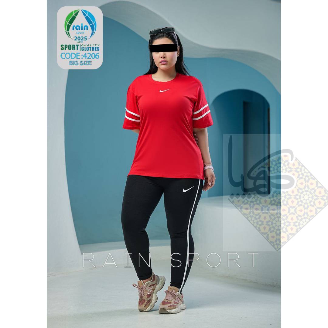 تیشرت شلوار سایز بزرگ زنانه پنبه تیپ لاکرا رنگ سرخ