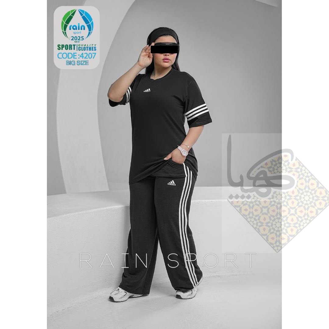 ست تیشرت شلوار بگ سایز بزرگ زنانه رنگ مشکی فری سایز 44 تا 50