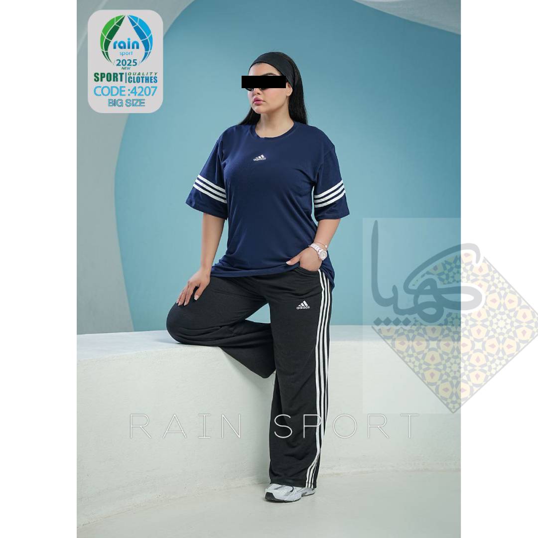 ست تیشرت شلوار بگ سایز بزرگ زنانه فری سایز رنگ سرمه ای