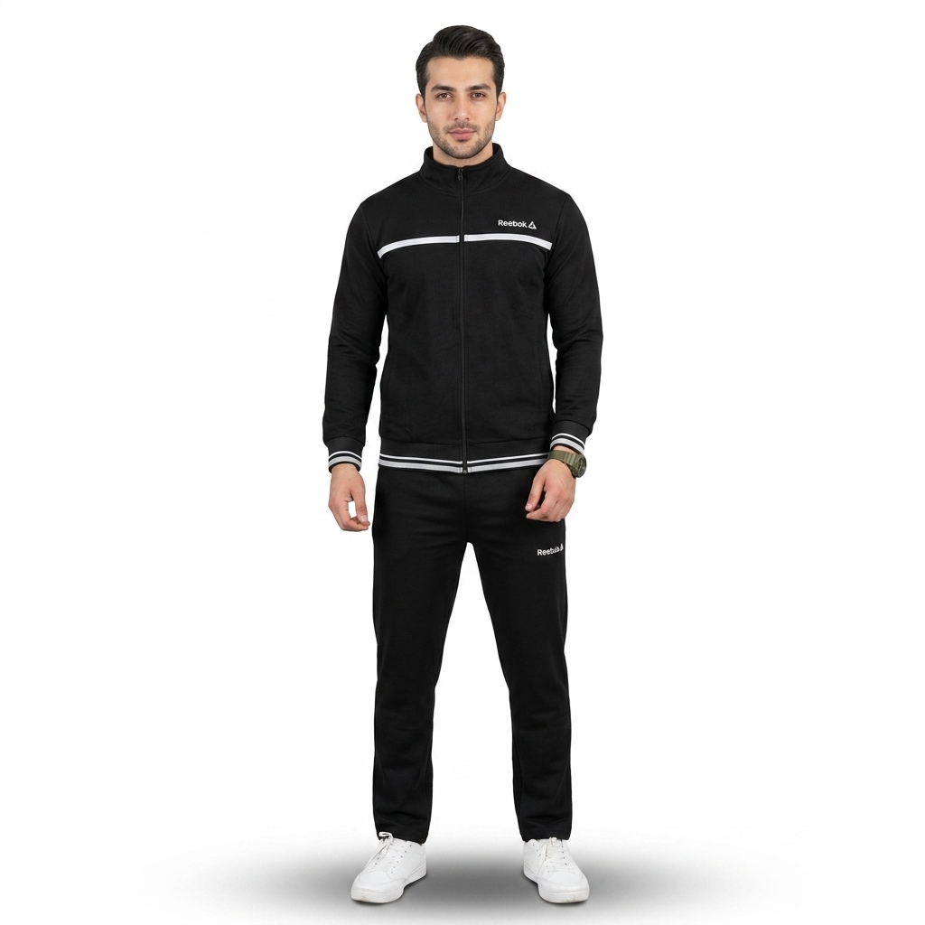 ست ورزشی مردانه ریبوک رنگ طوسی مشکی گرمکن و شلوار اسپرت Reebok
