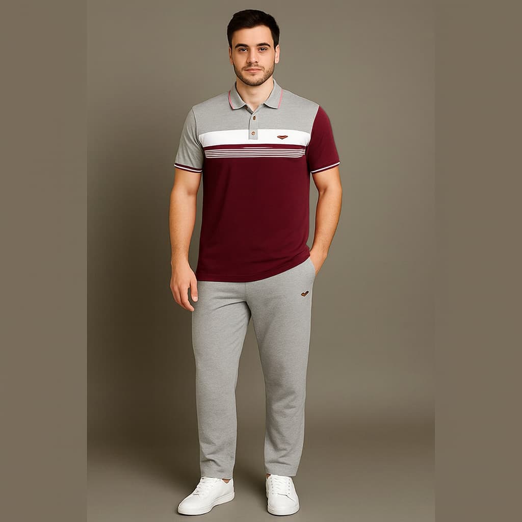 ست تیشرت شلوار مردانه شوک زرشکی