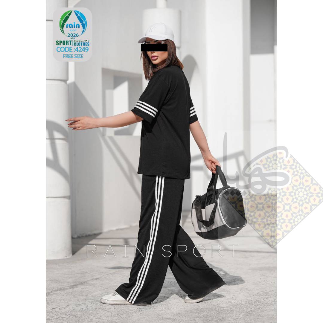 ست تیشرت شلوار بگ زنانه مدل رنگ مشکی جنس نخ پنبه فری سایز 38 تا 42