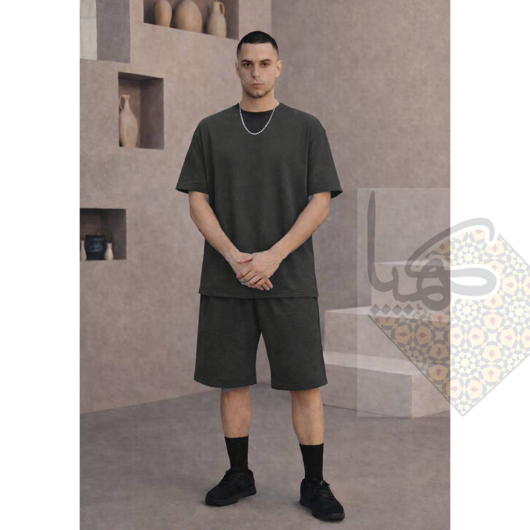 ست تیشرت شلوارک مردانه بگ بیسکویتی سبز تیره