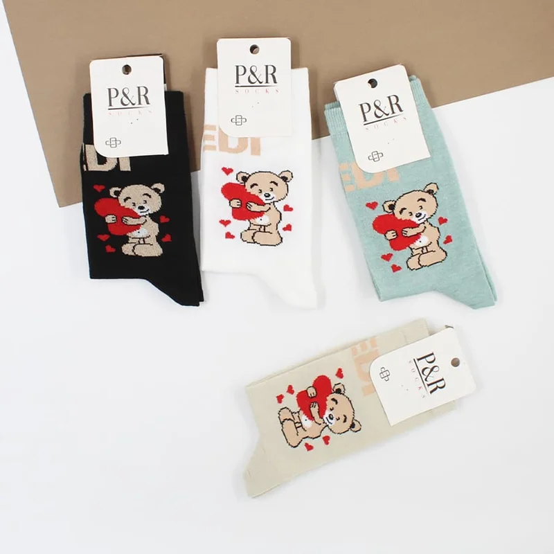 پک 4 عددی جوراب ساقدار زنانه خرس قلبی 2