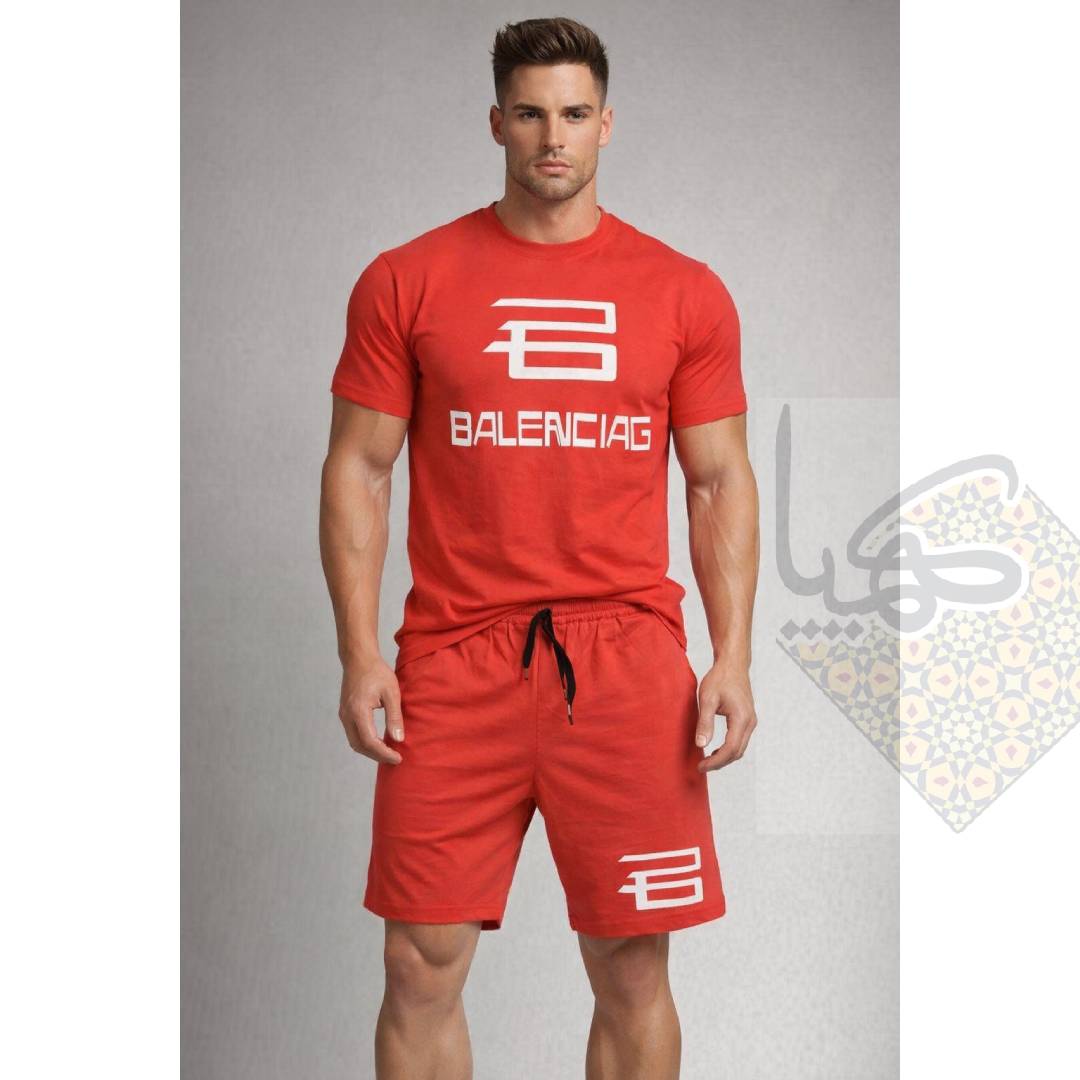 ست تیشرت و شلوارک مردانه بالنسیاگا نخ پنبه اعلا رنگ شاد و خاص