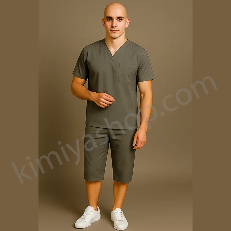 ست تیشرت شلوارک مردانه کوبایی طوسی تیره